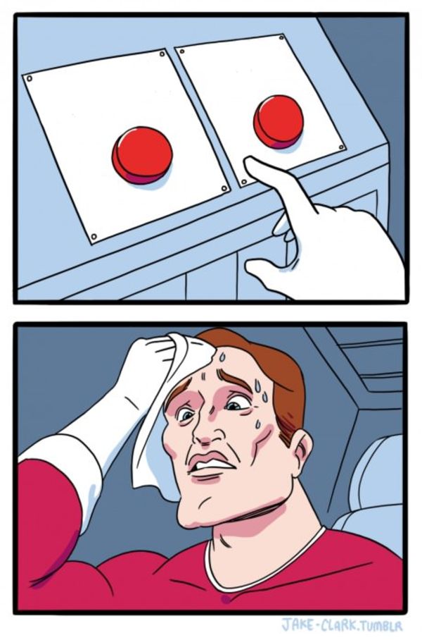 Two Buttons meme about Inokim